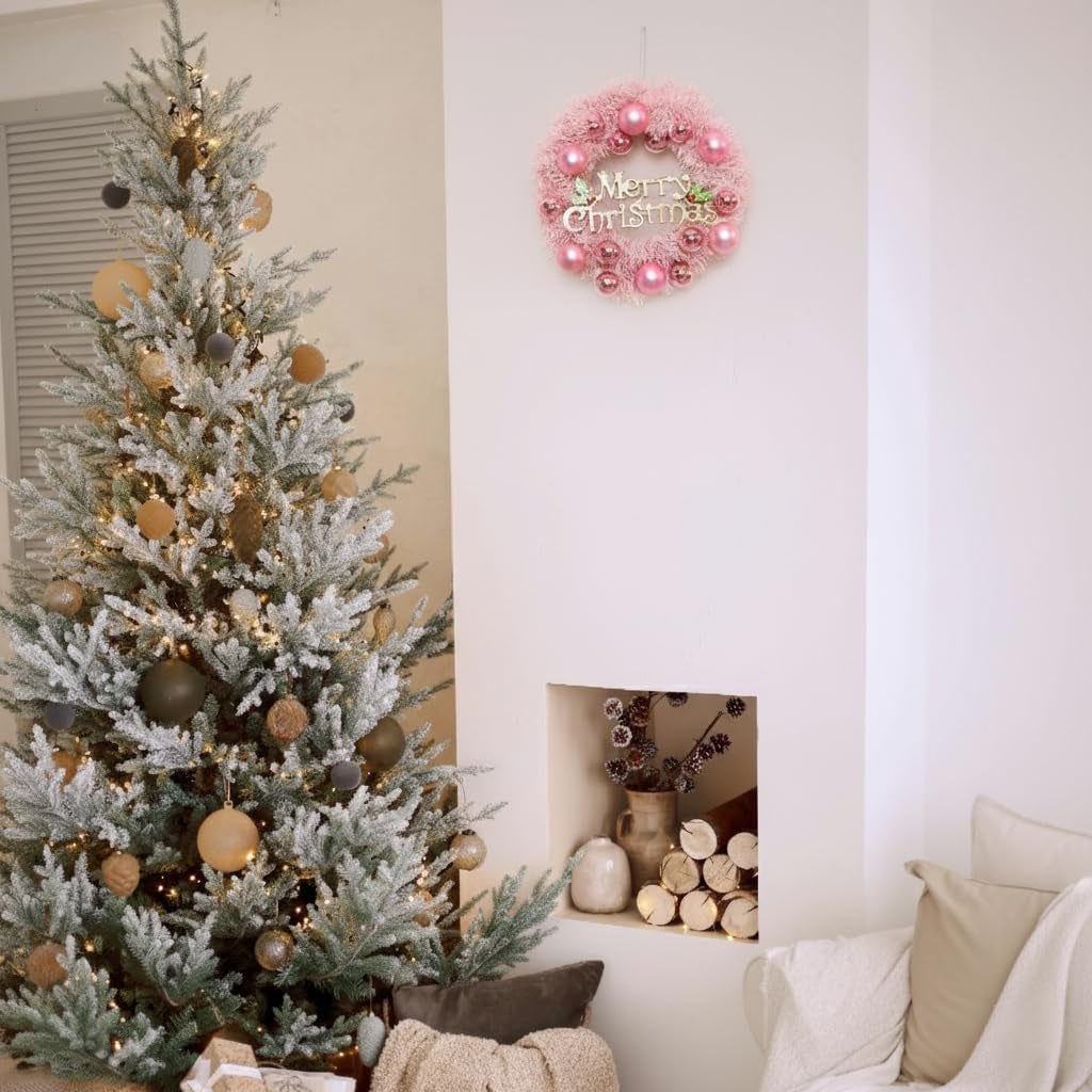 Traditional Christmas Wreath Pink Glamour - 50Cm /20" Large Artificial Floral Front Door Decoration - Festive Hanging Xmas Ornament Garland Style 2