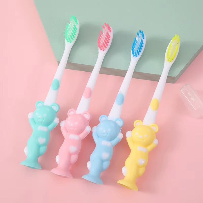 SMGSLIB 4Pcs Children'S Soft Toothbrush Cute Bear and Rabbit Brush Dental Care Baby Toothbrushes with Suction Cup Oral Items