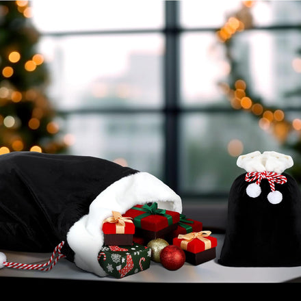 Christmas Black Velvet Drawstring Gift Bag