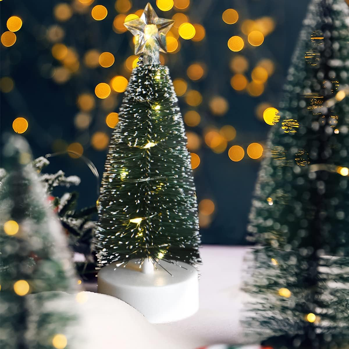 3 Pcs Tabletop Christmas Tree with Lights Mini Artificial Xmas Tree with LED String Lights Christmas Party Decoration Miniature Table Ornaments Home Office Tabletop Decor Mini Desk Top Christmas Tree