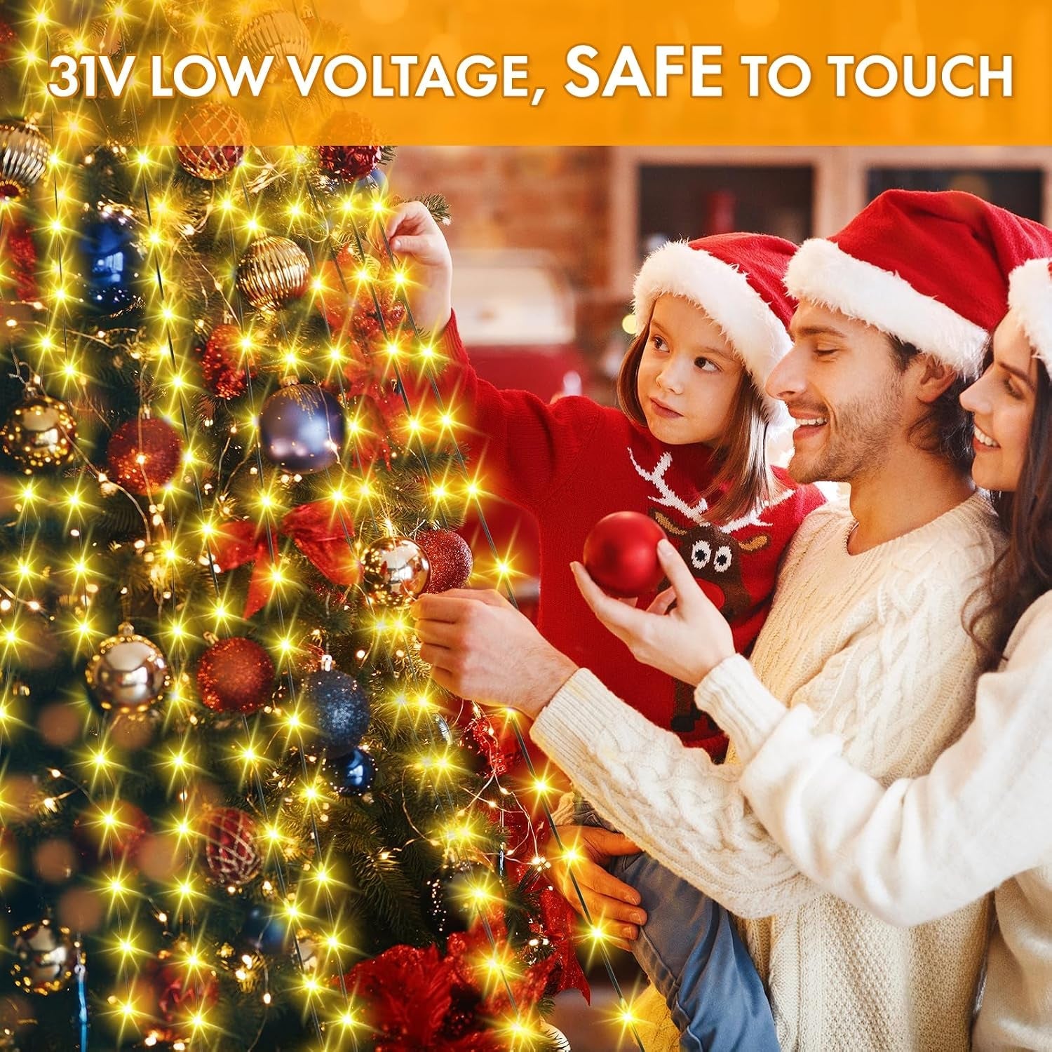 Christmas Tree Lights, 2M 12 Strands 300 LED Christmas Lights Indoor Outdoor with Remote/8 Modes/Timer/Dimmable, IP65 Waterproof Warm White Fairy String Lights for Xmas Tree Decor