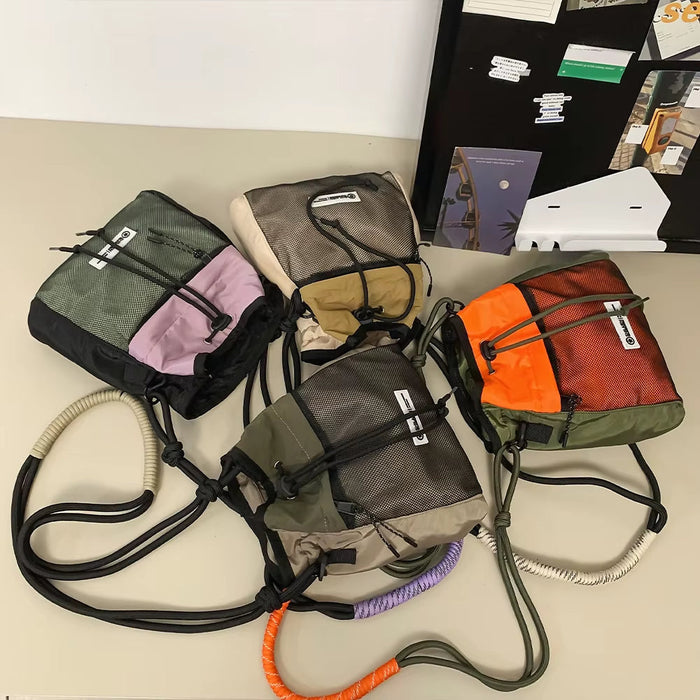 Workwear Style Shoulder Mobile Phone Bag Outdoor Sports Women'S Crossbody Bag Versatile Casual Drawstring Drawstring Contrasting Color Lightweight Bucket Bag