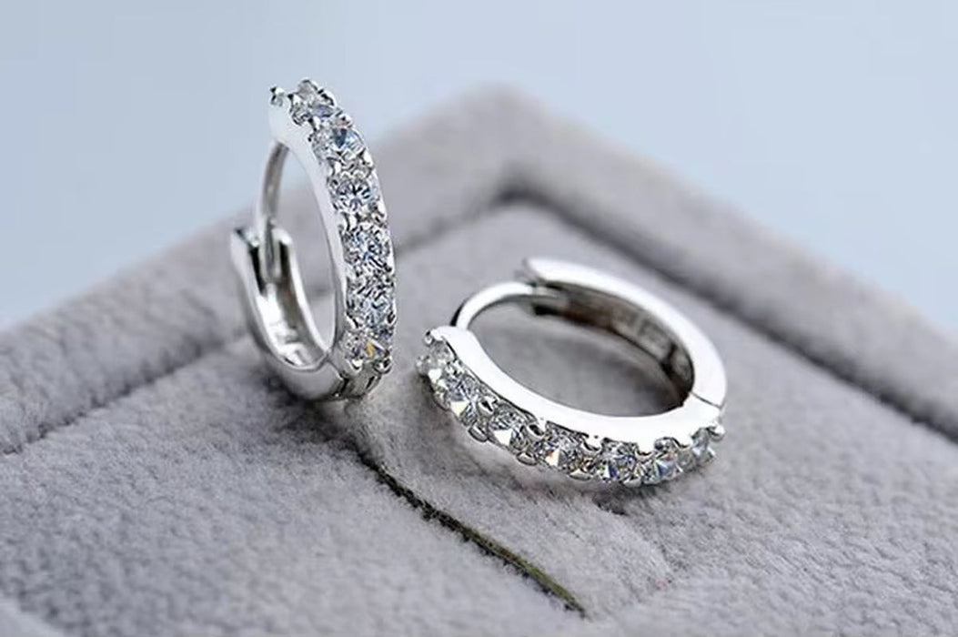 High-Quality 925 Sterling Silver Earrings Luxury 10Mm Circle Zircon Hoop Earring for Grils Woman Wedding Party Jewelry Gifts