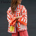 Autumn Winer Women Coat Geometric Print Casual Jackets for Women Fashion Long Sleeve Outerwear