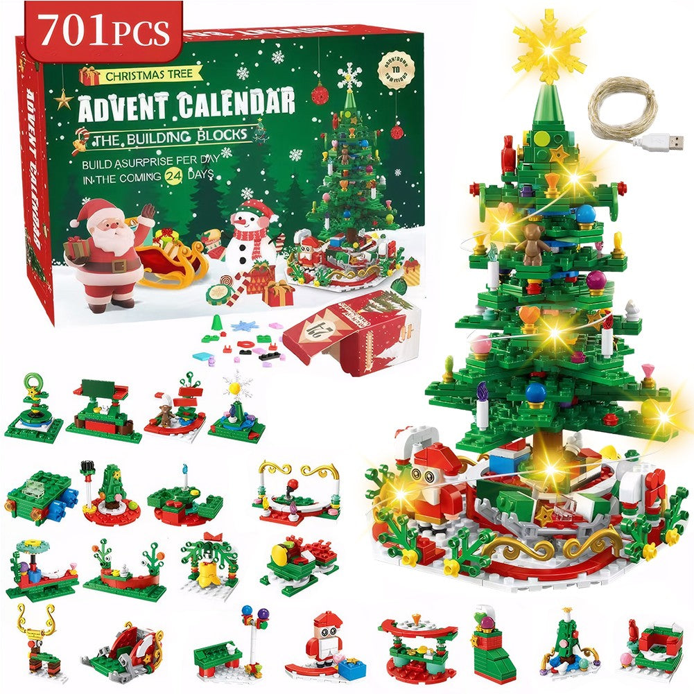 24 Day Kids Toy Christmas Advent Calendar Play Building Blocks with LED Gift Box