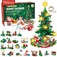 24 Day Kids Toy Christmas Advent Calendar Play Building Blocks with LED Gift Box
