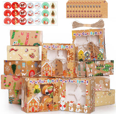 12Pcs Christmas Cup Cake Boxes,  16 * 16 * 7.5Cm Gift Boxes with Window+Rope+Gift Tag Gift Box Baking Packaging Christmas Tree Santa Claus DIY Snack Candy Cookies Food Box for Xmas Party Bakery