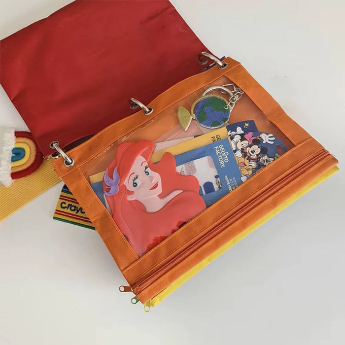 Cute Rainbow Seven Color Storage Bag Stationery Bag Hangable Children Sorting Bag Transparent Oxford Fabric Bag