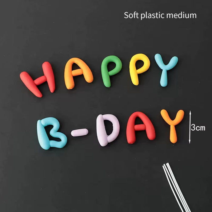 Ins Style Colorful Happy Birthday Letter Soft Gum Cake Decoration Candy Color Cake Topper Children'S Party Supplies Gifts