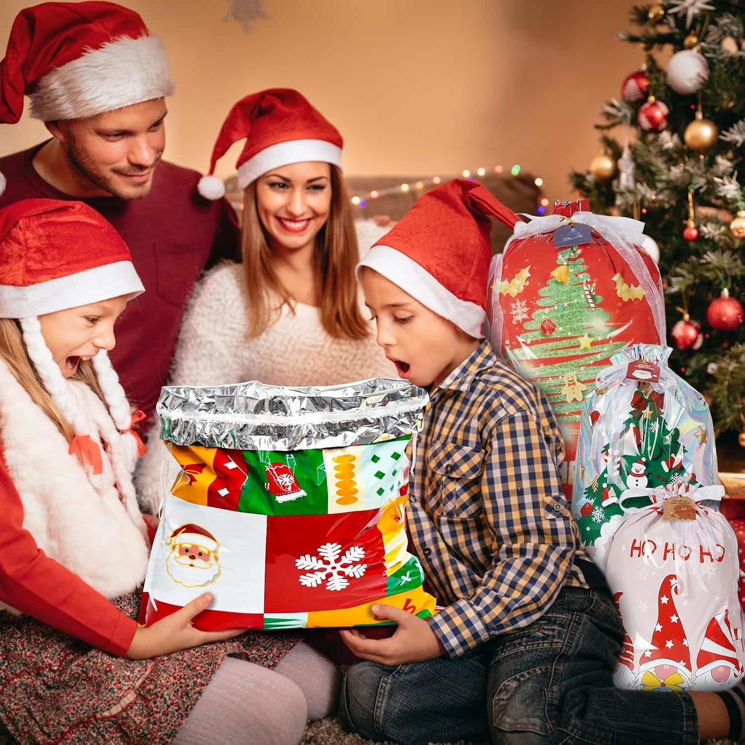 38 PCS Christmas Drawstring Gift Bags - Xmas Wrapping Bags