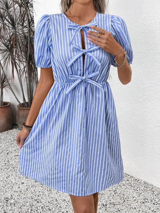 Tied Striped Short Sleeve Mini Dress
