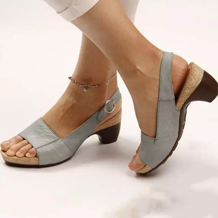 Medium Heel Thick Bottom Buckle Fish Mouth Sandals