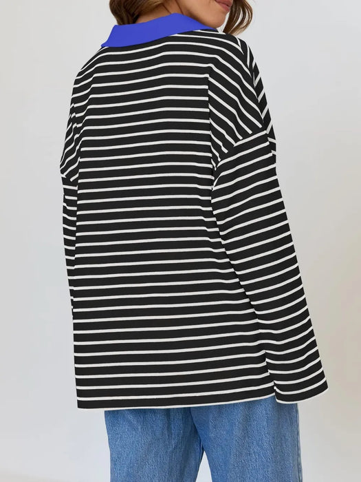 Mandy Striped  Collar Long Sleeve Sweatshirt