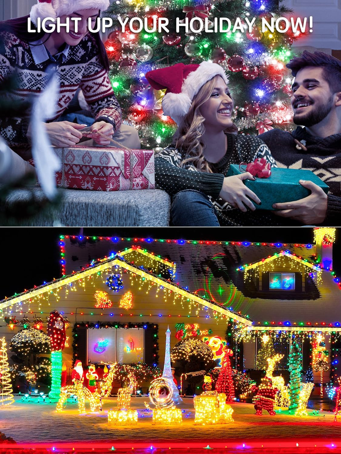 Christmas Tree Lights 35M, 300 LED Christmas Lights Outdoor Warm+Multicolor