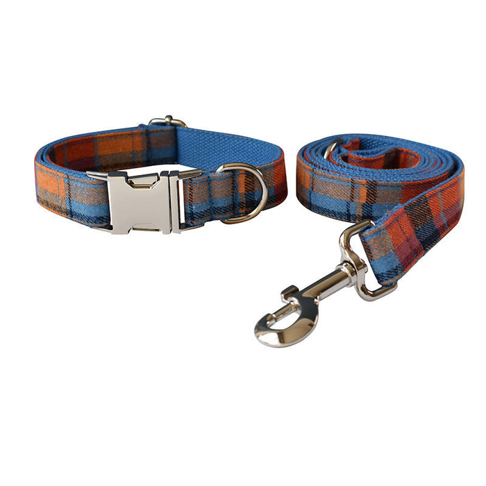 Blue Background Velvet Plaid Pet Dog Collar Alloy Buckle