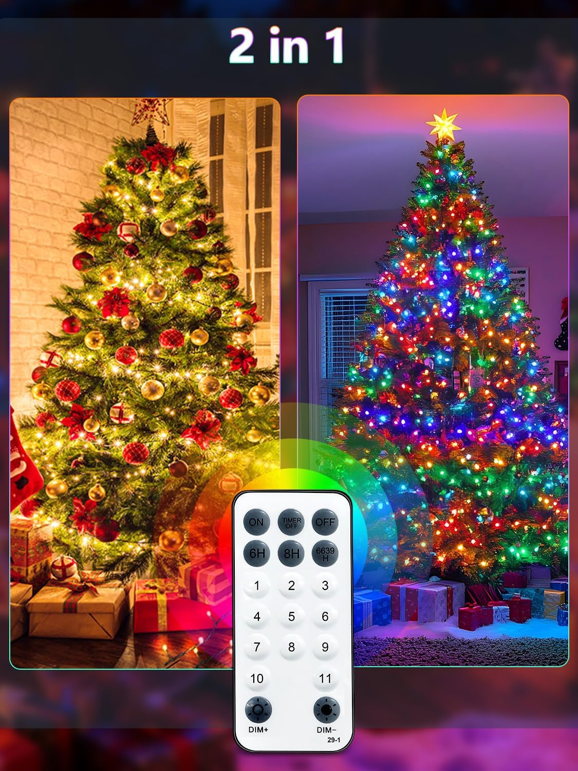 Christmas Tree Lights 35M, 300 LED Christmas Lights Outdoor Warm+Multicolor