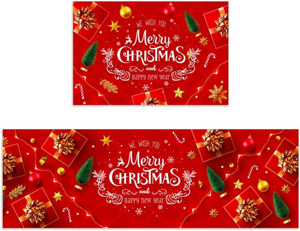 Christmas Rug Set Christmas Indoor Floor Red Rug, Xmas Door Mat Runner Rug Mat for Kitchen Home Decor Washable Runner. (Style B, 43X150+43X75Cm)