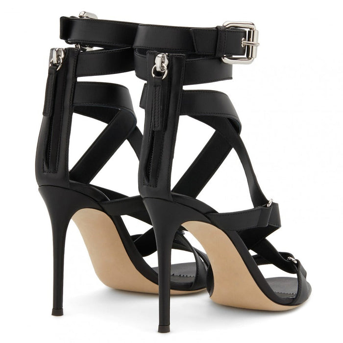 Black Pu Buckle Fish Eye Cross Strap With Back Zipper