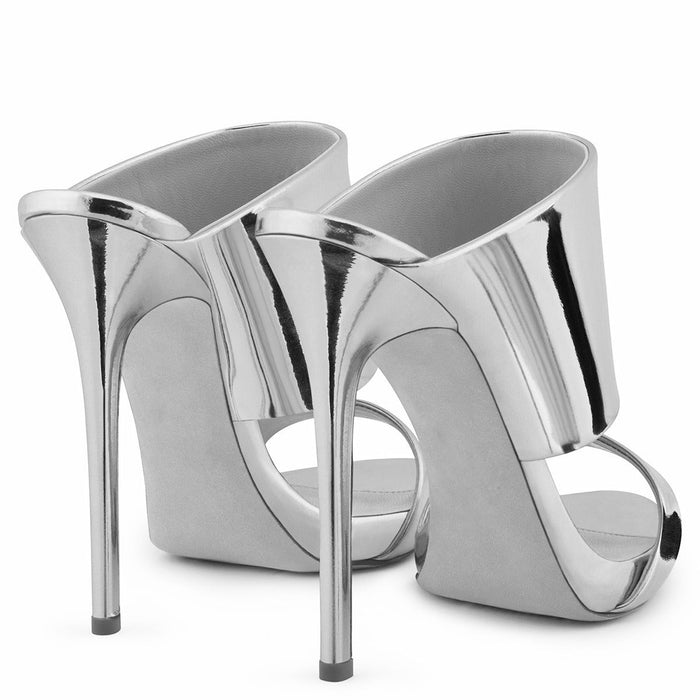 High Heeled Sandals, Shiny High Heeled Luxury Silver Champagne