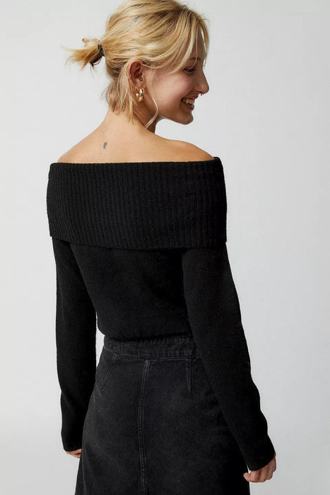 Top Solid Color One Word Collar Flip Collar Off Shoulder