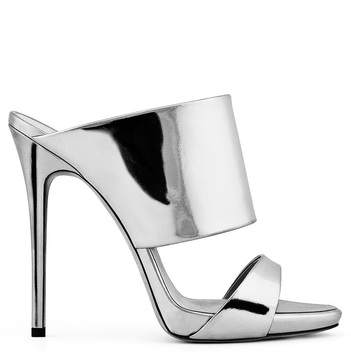 High Heeled Sandals, Shiny High Heeled Luxury Silver Champagne