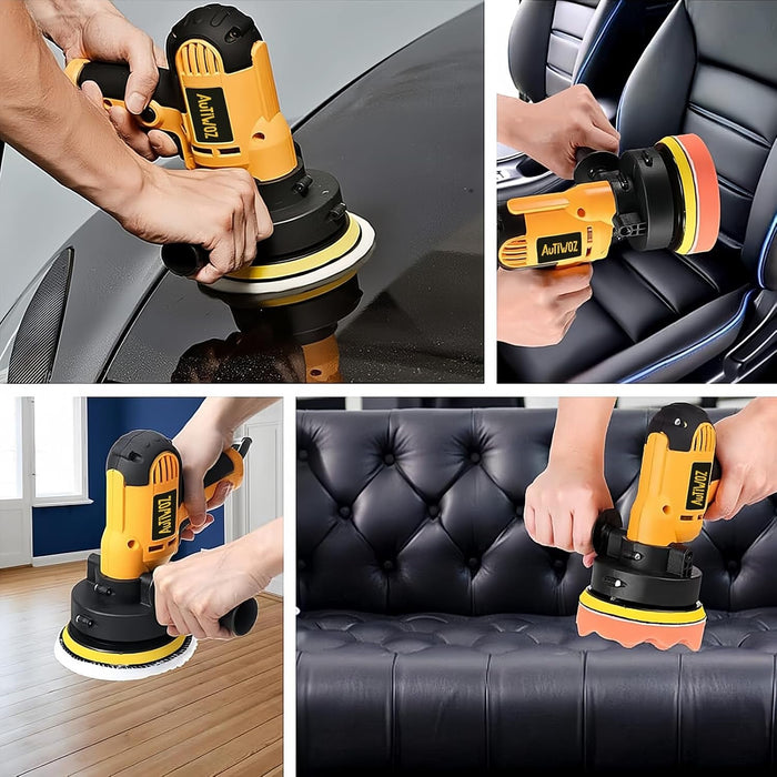 Car Polisher Buffer Sander Rotary Polishing Machine Handheld Mini Polish Kit for Car Boat Floor Motorcycles DIY Detailing Buffing Polishing with 5In Waxing Sponge Pads 700W 6-Speed 600-3500RPM