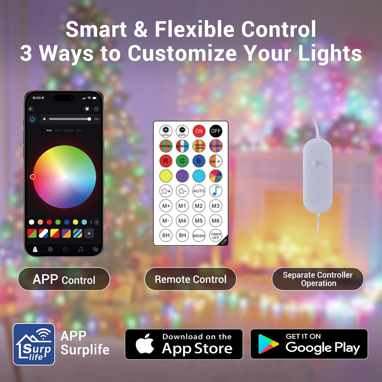 30M 300Leds Christmas String LED Lights,Rgb App Control Smart Light