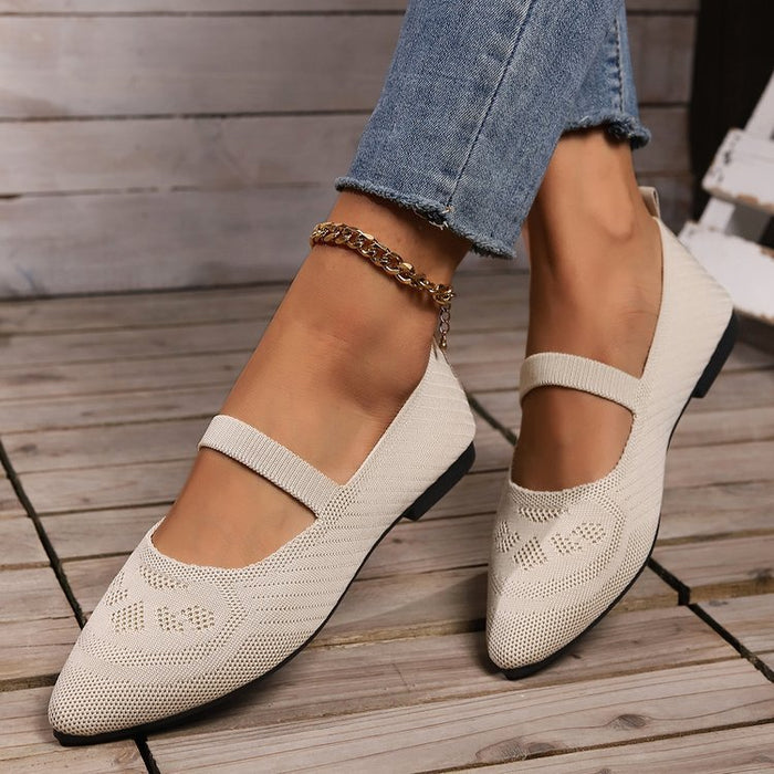 Flyknit Pointed Flat Bottom Pumps Women's Low-cut Shoes