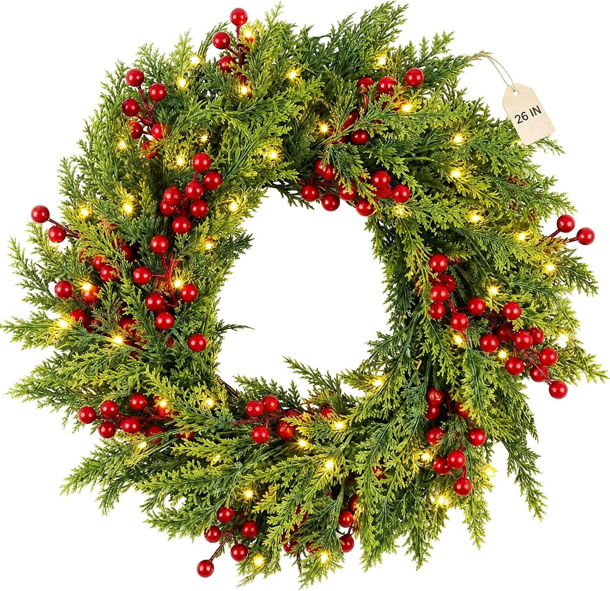 Large Christmas Wreath for Front Door 60 Cm (24 Inches), Artificial Fir Wreath with Red Berries, Pine Cones & Bow, Classic Advent Wreath for Wall & Door Decoration