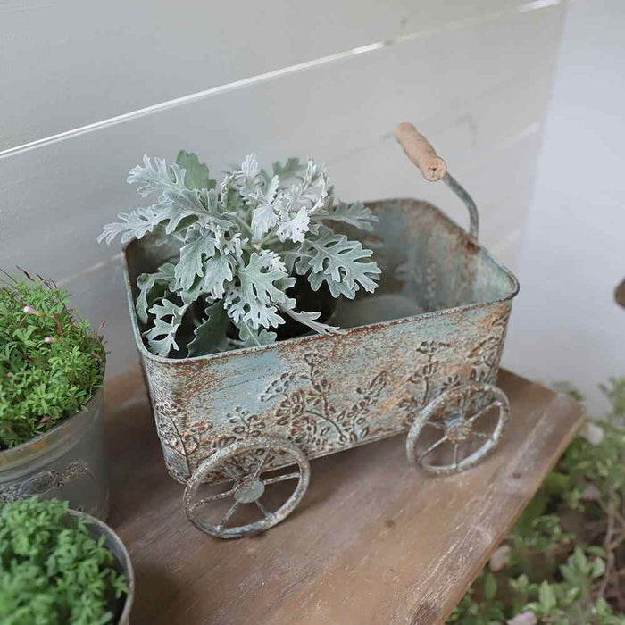 Wrought Iron Cart Flowerpot Distressed Outdoor Garden Courtyard Decoration