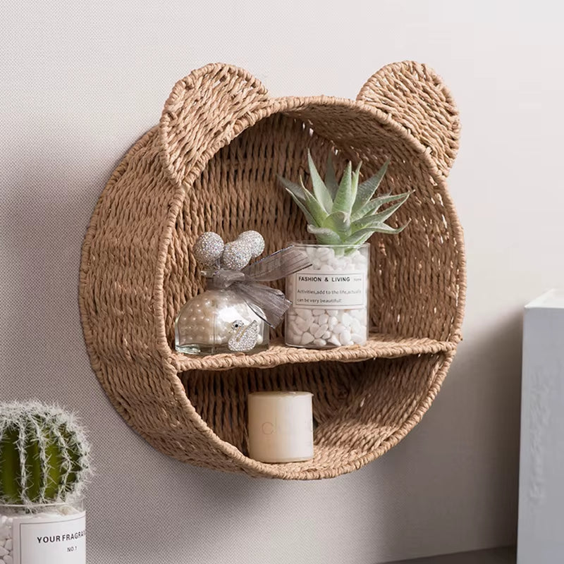 Imitation Rattan Food Grade Plastic Fruit Basket Storage Basket Wall Mounted Storage Rack Straw Woven Handmade Storage Basket