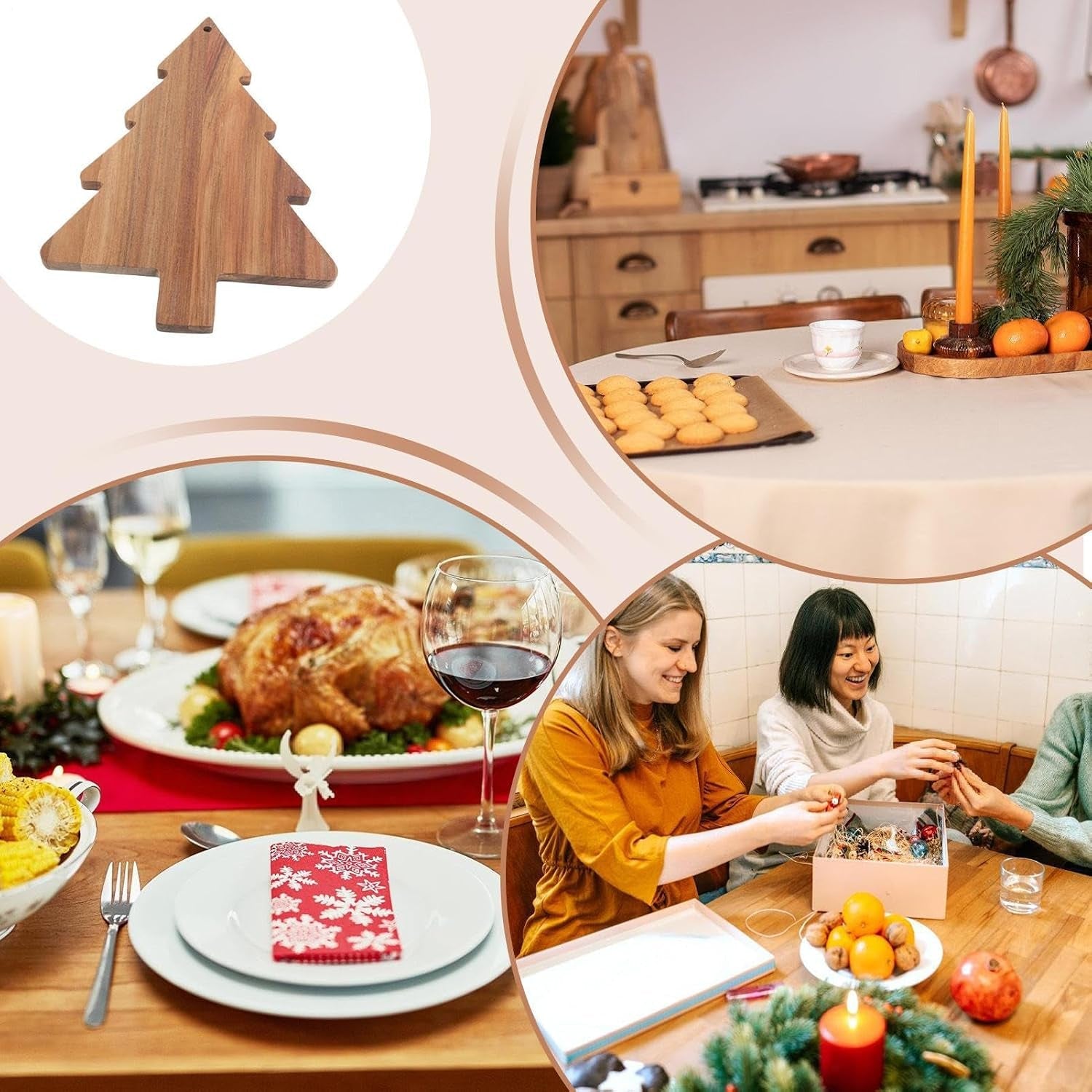 Wooden Christmas Tree Chopping Board, 38X24X1.3Cm Christmas Tree Shaped Cheese Board, Multi-Functional Food Serving Tray Cutting Boards, Kitchen C-Hristmas Decoration for Cheese Sushi Bread