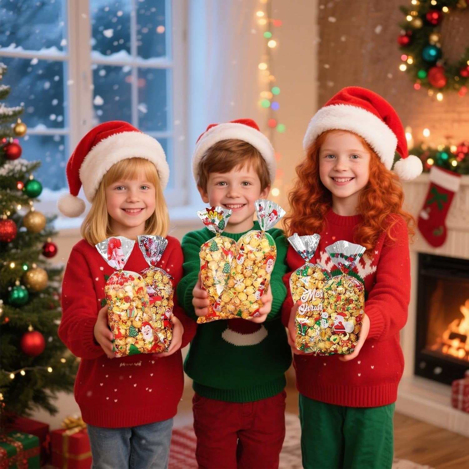 120 Pcs Christmas Cellophane Bags, Clear Treat Bags with Twist Ties