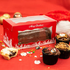 Christmas Log Boxes | 5 Pack | Red & Gold Christmas Display Boxes with See through Window, Strong Cake Boxes for the Festive Holidays | 8" X 4" - 5 Pack