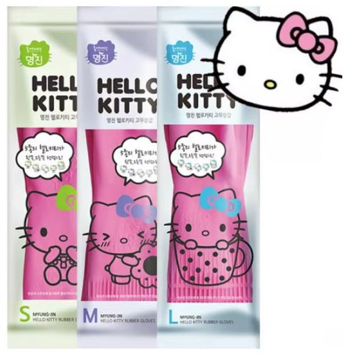 Kawaii Hello Kitty Rubber Gloves Latex Housework Non-Slip Brush Pot Washing Clothes Waterproof Durable Gloves Anime Accessories