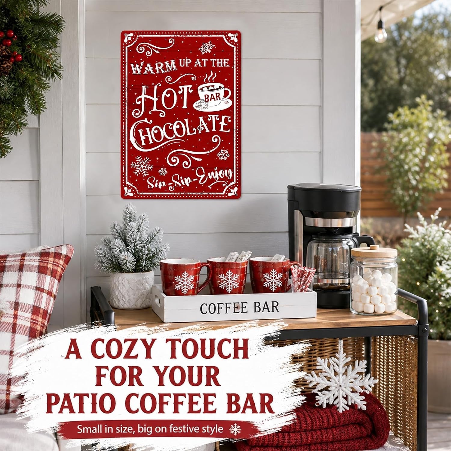 Hot Cocoa Station Sign, Metal Christmas Kitchen Accessories for Wall Decor