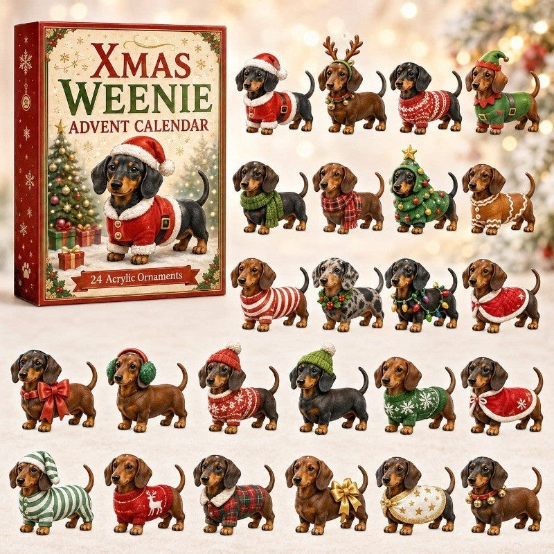 Dachshund Dog Christmas Advent Calendar 24 3D PVC Ornaments Xmas Countdown Gift