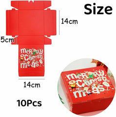 10 Packs 14X14X5Cm Red Merry Christmas Boxes with Lids, Gift Boxes, Xmas Party Favor Treats, Bakery, Gift Packaging