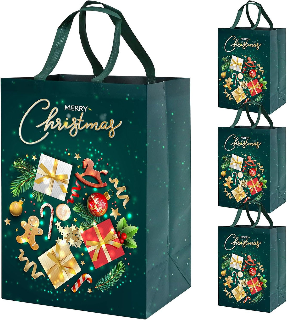 Large Christmas Gifts Bags 4Pcs,41 * 30 * 18 Christmas Presents Bags,Gold Green Xmas Bags for Presents