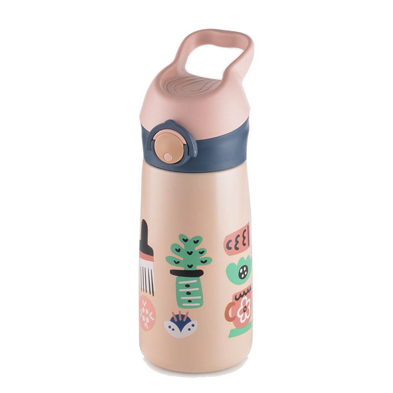 Cartoon-style Portable 16-oz Stainless Steel Straw Cup For Kids