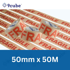 6 Strong Paper Packaging Tape, Eco-Friendly Recyclable Fragile Printed Kraft, Brown 50Mmx50Mm, Strong Heavy-Duty Secure Adhesive Sticky, for Packing Parcels Moving House Large Boxes