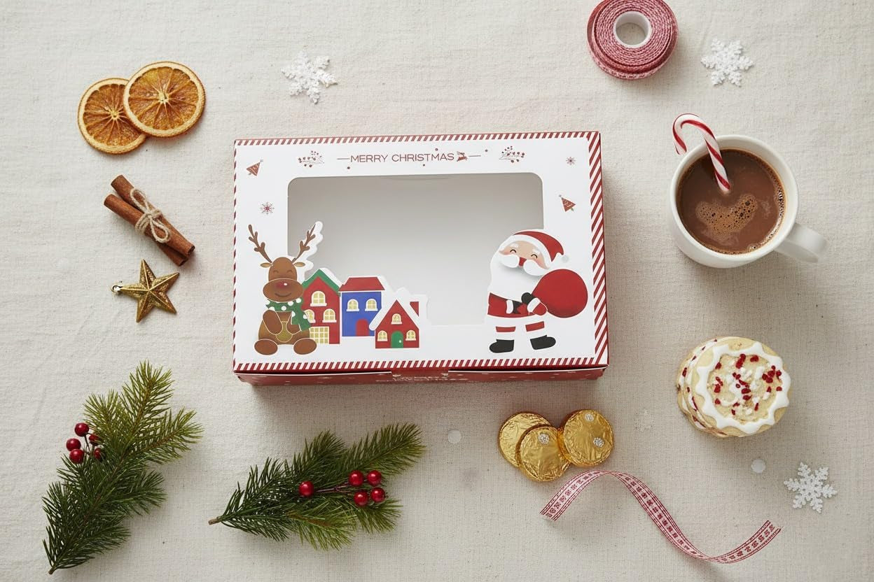 Pack of 12 Christmas Gift Boxes with Clear Window 18X13X5 Cm