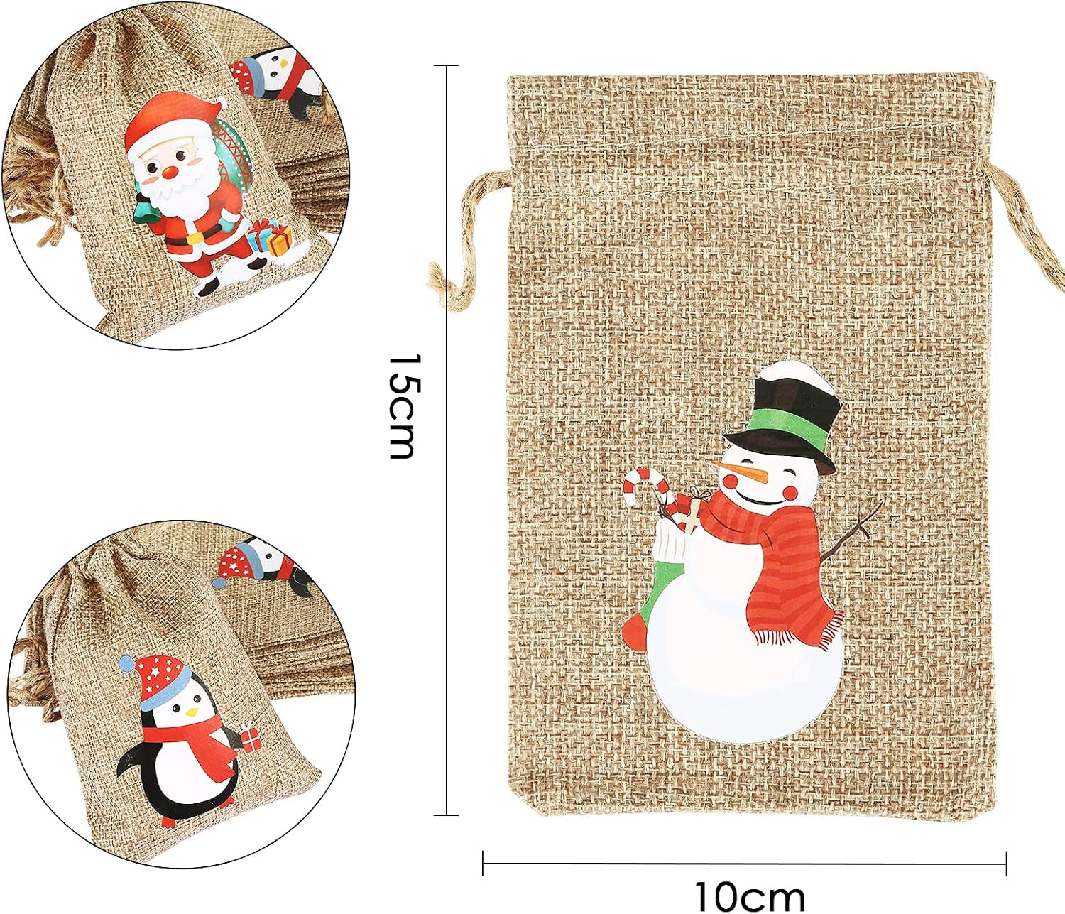 24Pcs Christmas Jute Burlap Bags, Xmas Jute Linen Burlap Drawstring Gift Candy Pouch Snack Sack Craft Goodie Bags for Kids Xmas Party Favors