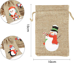 24Pcs Christmas Jute Burlap Bags, Xmas Jute Linen Burlap Drawstring Gift Candy Pouch Snack Sack Craft Goodie Bags for Kids Xmas Party Favors