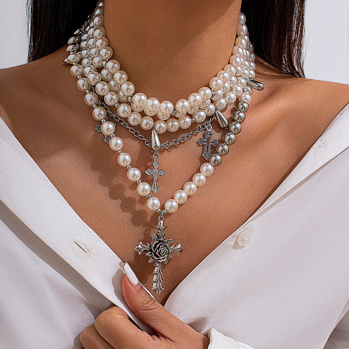 Vintage Pearl Multi Layer Round Bead Necklace