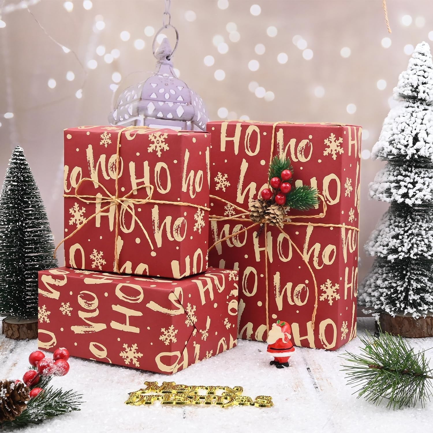 Red Christmas Wrapping Paper Sheets,50 * 70Cm Ho Xmas Wrapping Paper Kraft Paper Perpect for Christmas(5 Sheets)