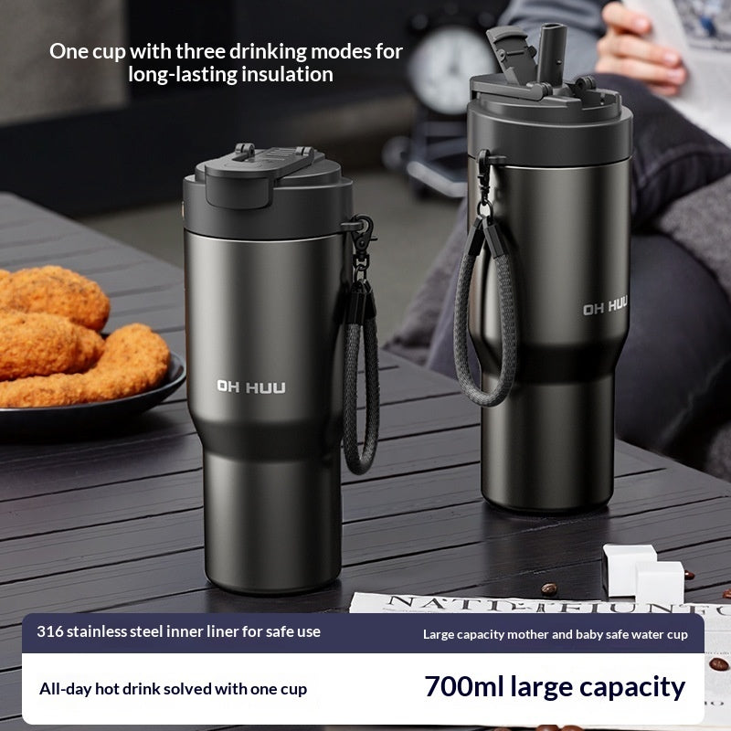 Car-mounted Double-straw Thermos Mug For Men And Women
