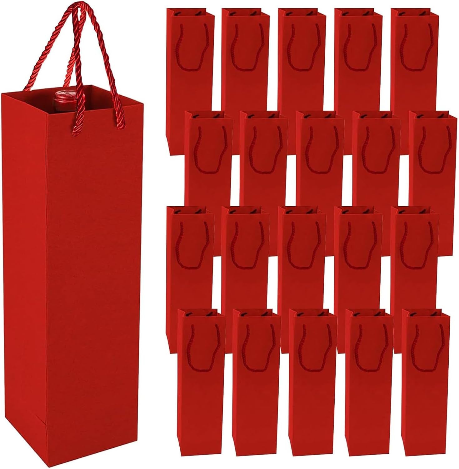 Kraft Paper Wine Gift Bags, Premium Wine Gift Bags with Handles, Kraft Paper Wine Storage Bag for Christmas, Wedding, Party (Red)