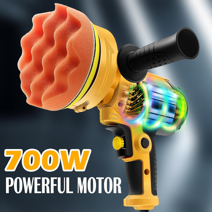Car Polisher Buffer Sander Rotary Polishing Machine Handheld Mini Polish Kit for Car Boat Floor Motorcycles DIY Detailing Buffing Polishing with 5In Waxing Sponge Pads 700W 6-Speed 600-3500RPM