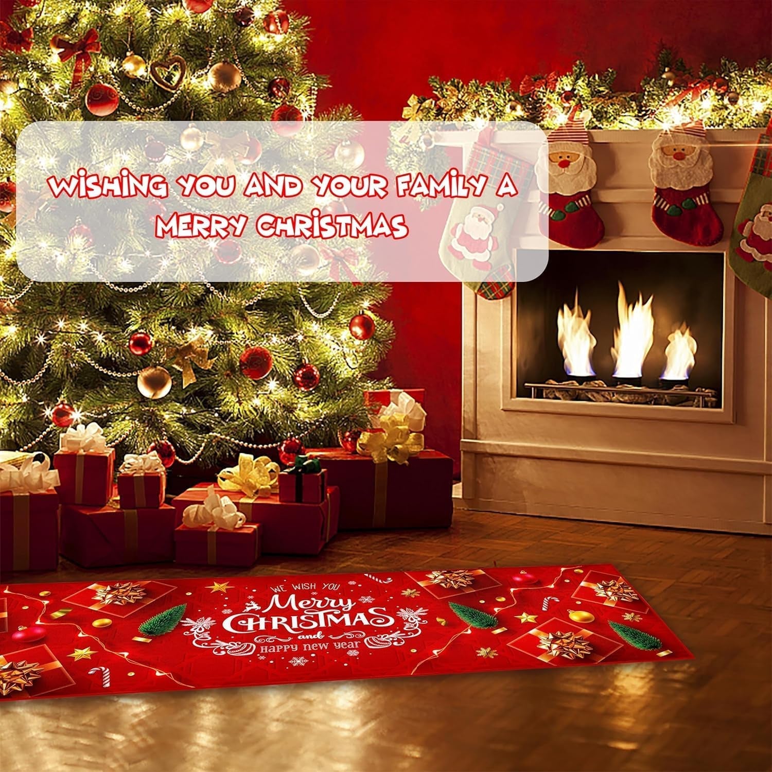 Christmas Rug Set Christmas Indoor Floor Red Rug, Xmas Door Mat Runner Rug Mat for Kitchen Home Decor Washable Runner. (Style B, 43X150+43X75Cm)